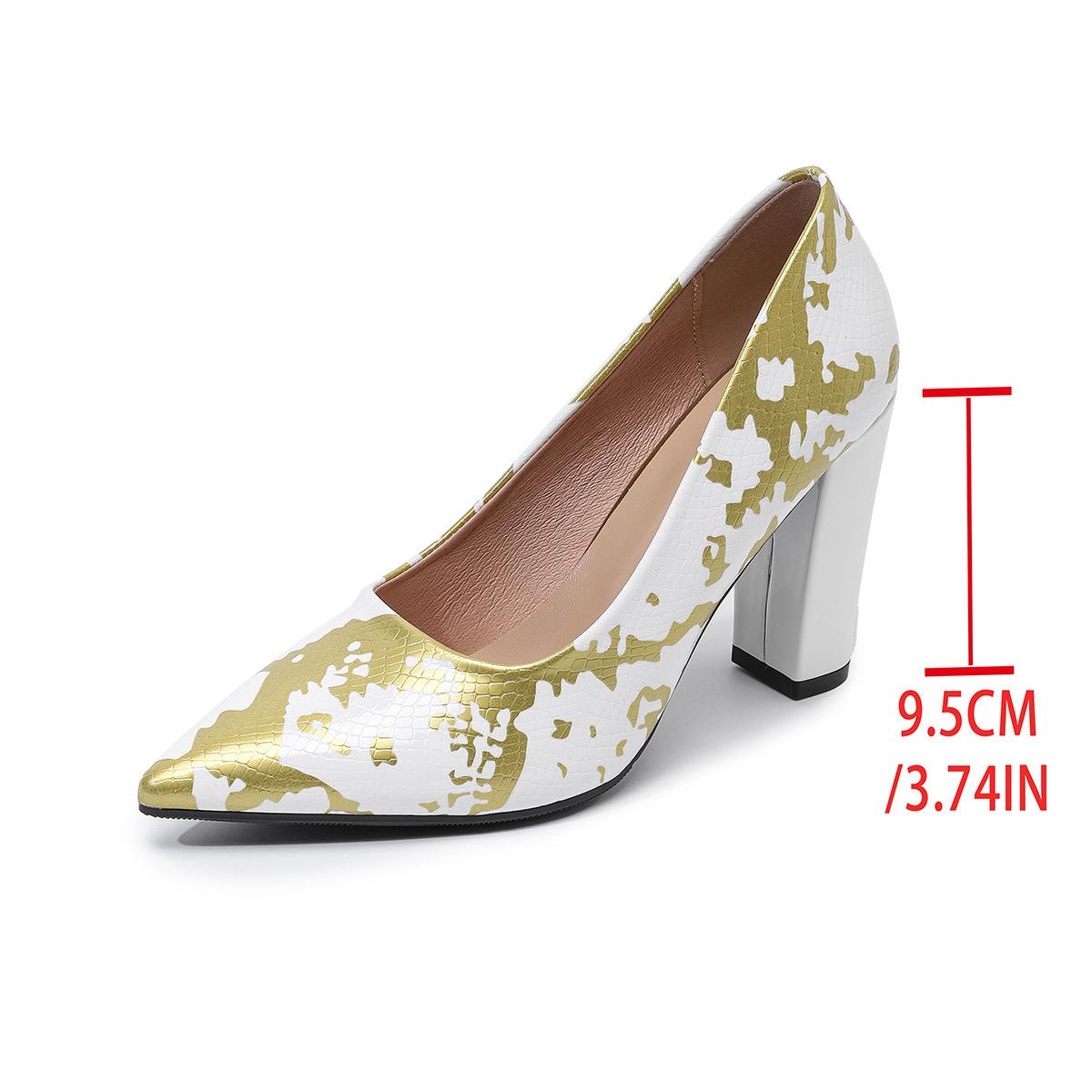 Women's Low-Cut Pumps with Unique Random Prints and Stylish Chunky Heels