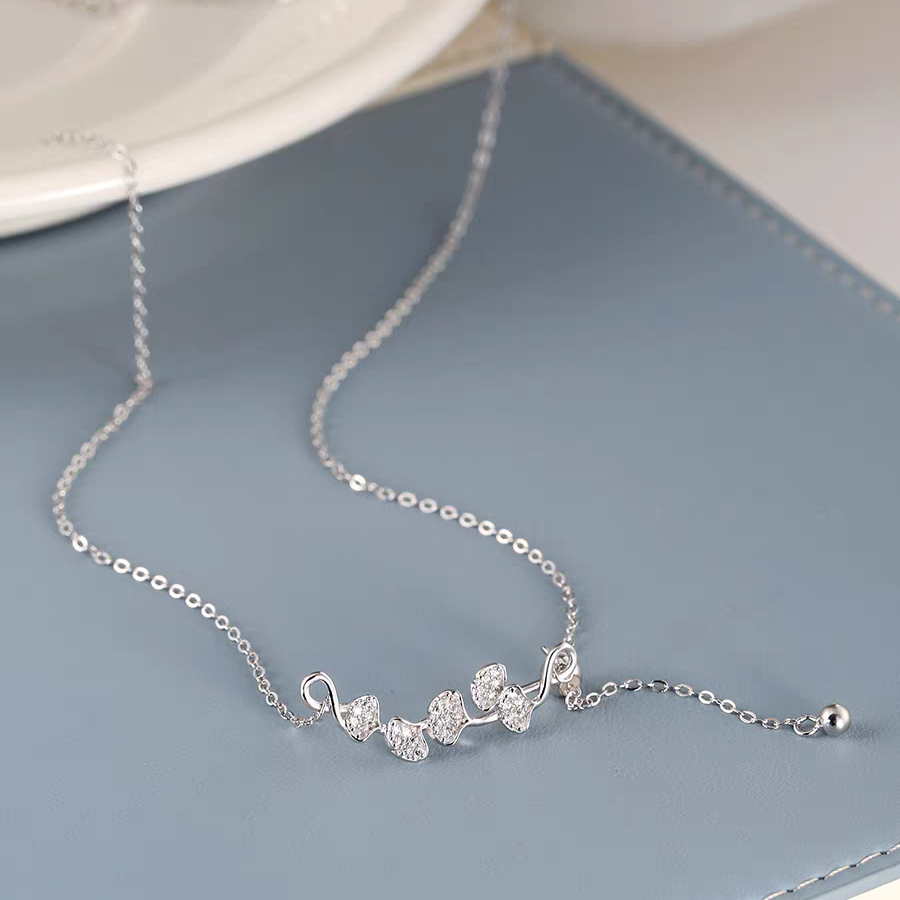 1pc 999 Sterling Silver Diamond-Encrusted Ginkgo Leaf Adjustable Tassel Necklace – Delicate, Luxurious Design Perfect for Daily Wear & Valentine's Day Gifts