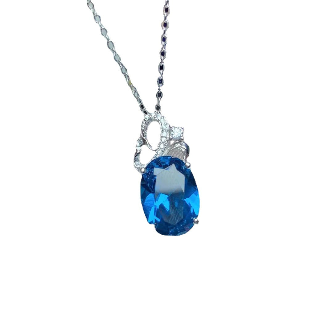 925 Silver Inlaid London Blue Suit, Pendant, Bracelet, and ring set