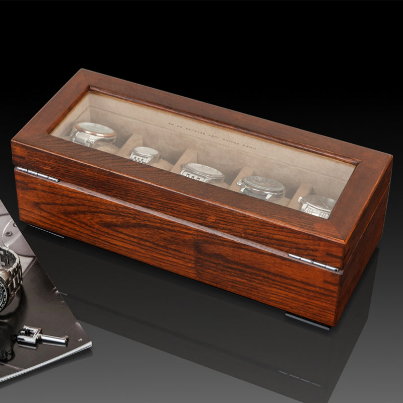 Solid Wood Skylight Watch Box for Display & Storage of Five Mechanical Watches
