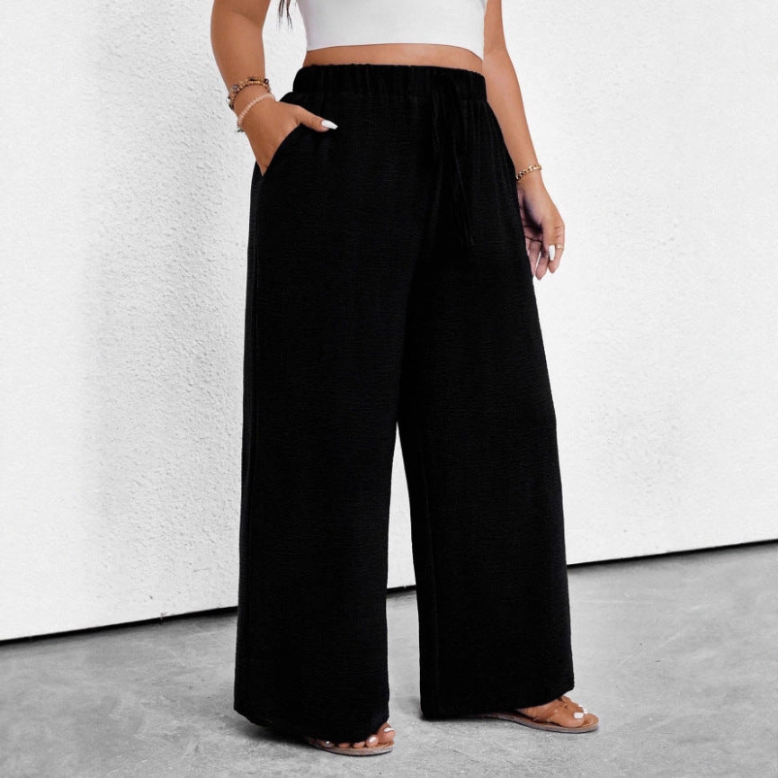 Plus-Size Women's Casual Solid-Color Minimalist Pants with Pockets