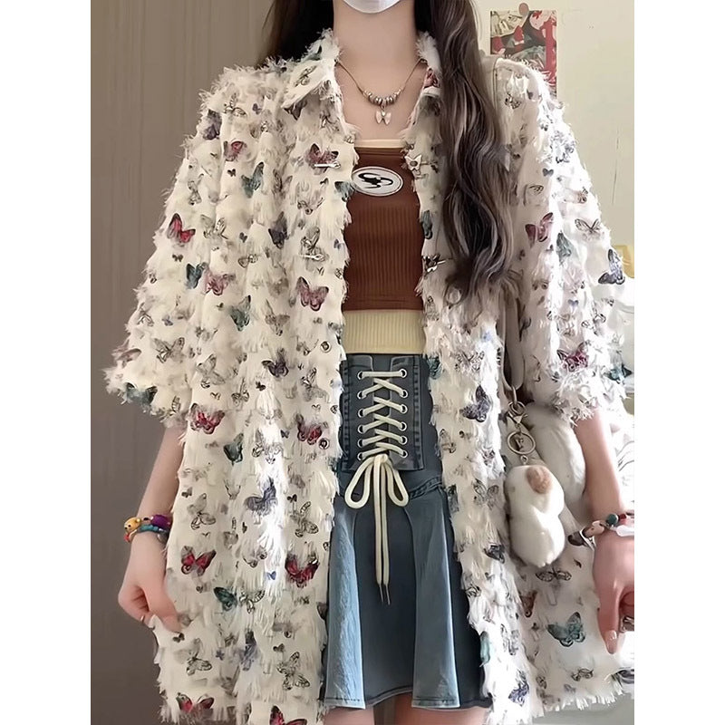 Butterfly Short-sleeve Shirt Jacket For Women Summer