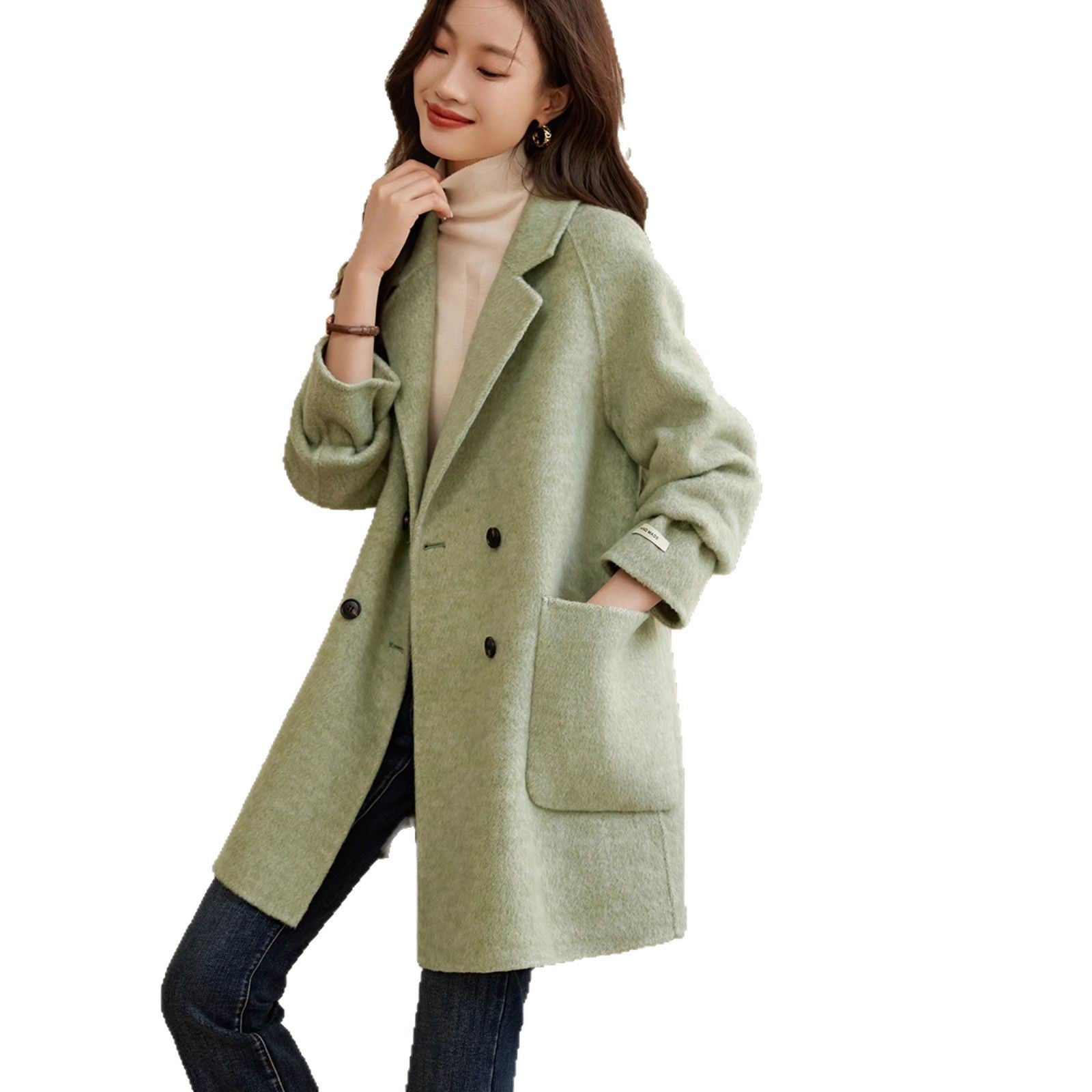 Double-Breasted Handcrafted Coat with Raglan Sleeves – Stylish, Durable Outerwear