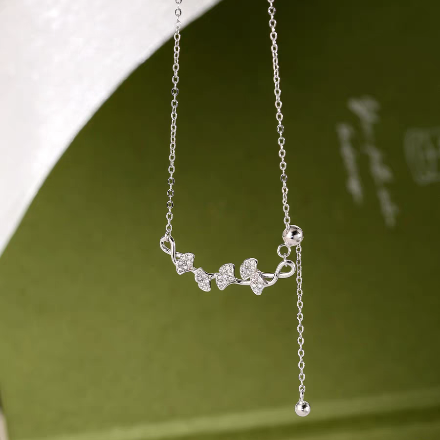 1pc 999 Sterling Silver Diamond-Encrusted Ginkgo Leaf Adjustable Tassel Necklace – Delicate, Luxurious Design Perfect for Daily Wear & Valentine's Day Gifts