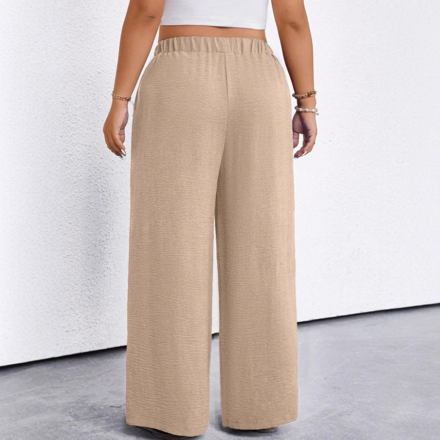Plus-Size Women's Casual Solid-Color Minimalist Pants with Pockets