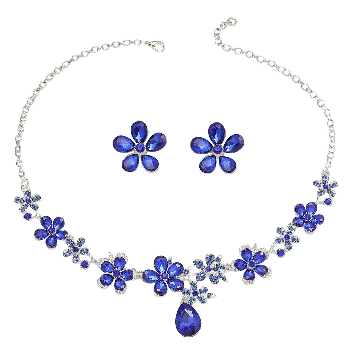 New European & American Alloy Flower Jewelry 2Pcs Set, Luxurious Elegant Cubic Zirconia Necklace & Drop Earrings, Bridal Wedding Banquet Formal Accessories For Women