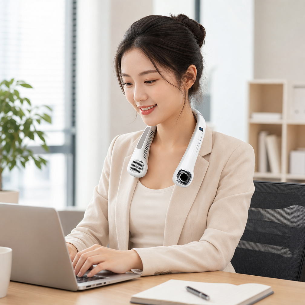 Ultra-Lightweight, Ultra-Quiet Hands-Free Neck Fan for Personal Cooling