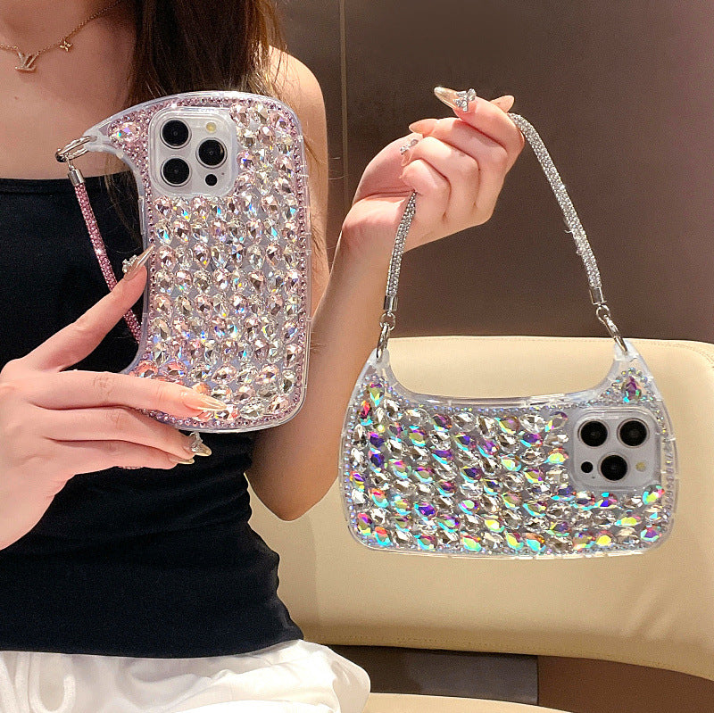 3D Glass Rhinestone Small Handbag Phone Cover – Shoulder Sling Style, Sparkling Bling Protective Case