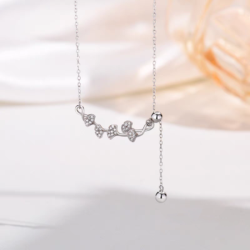1pc 999 Sterling Silver Diamond-Encrusted Ginkgo Leaf Adjustable Tassel Necklace – Delicate, Luxurious Design Perfect for Daily Wear & Valentine's Day Gifts