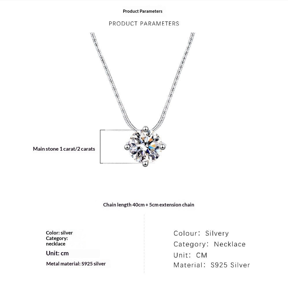 S925 Sterling Silver Moissanite Necklace for Women – Minimalist Four-Prong Setting Choker