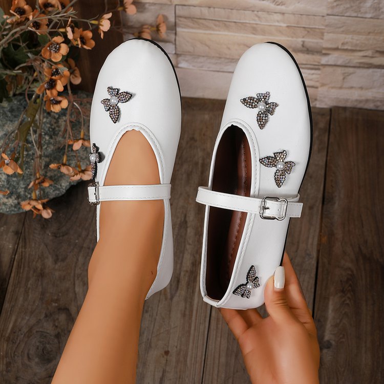 Rhinestone Bow Mary Jane Low-top Pumps Work Shoes
