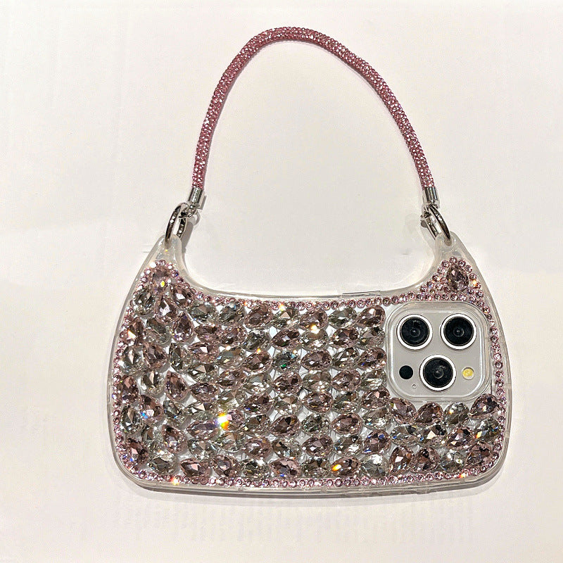 3D Glass Rhinestone Small Handbag Phone Cover – Shoulder Sling Style, Sparkling Bling Protective Case