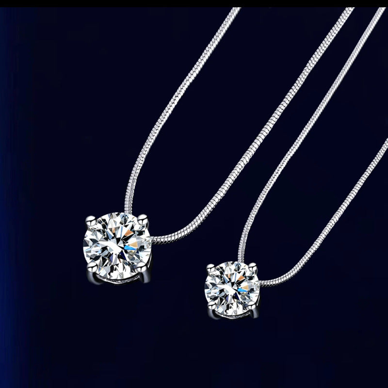 S925 Sterling Silver Moissanite Necklace for Women – Minimalist Four-Prong Setting Choker