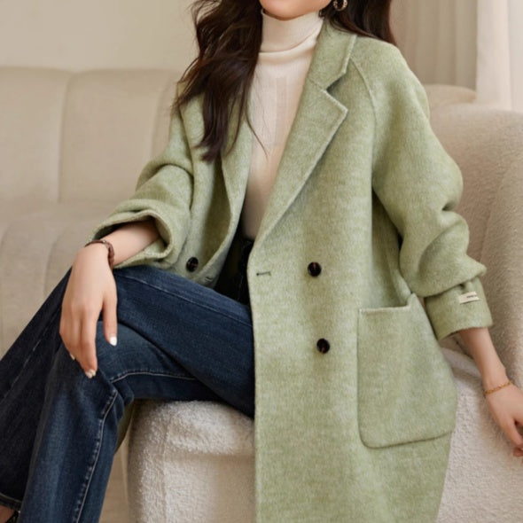 Double-Breasted Handcrafted Coat with Raglan Sleeves – Stylish, Durable Outerwear