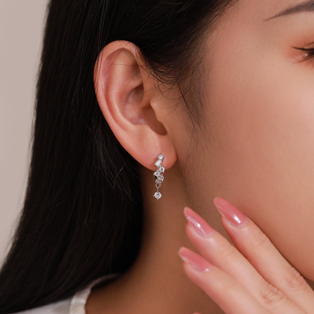 S925 Sterling Silver Geometric Irregular Sparkling Diamond Earrings For Women