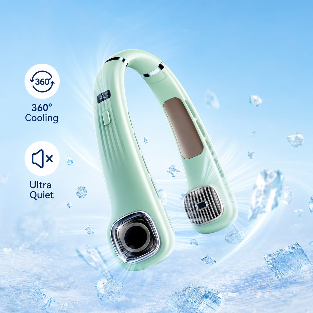 Ultra-Lightweight, Ultra-Quiet Hands-Free Neck Fan for Personal Cooling