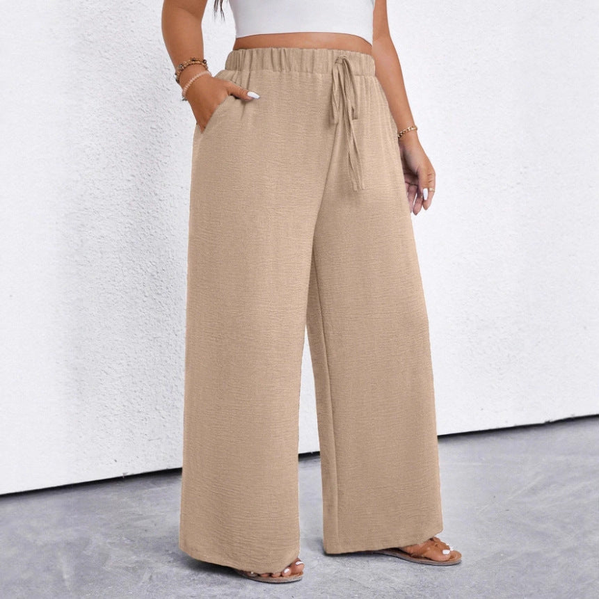Plus-Size Women's Casual Solid-Color Minimalist Pants with Pockets