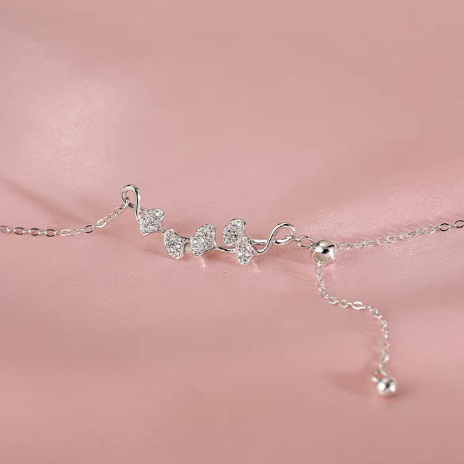 1pc 999 Sterling Silver Diamond-Encrusted Ginkgo Leaf Adjustable Tassel Necklace – Delicate, Luxurious Design Perfect for Daily Wear & Valentine's Day Gifts