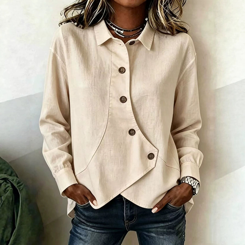Womens Casual Solid-Color Asymmetrical Long-Sleeve Shirt European And American Style