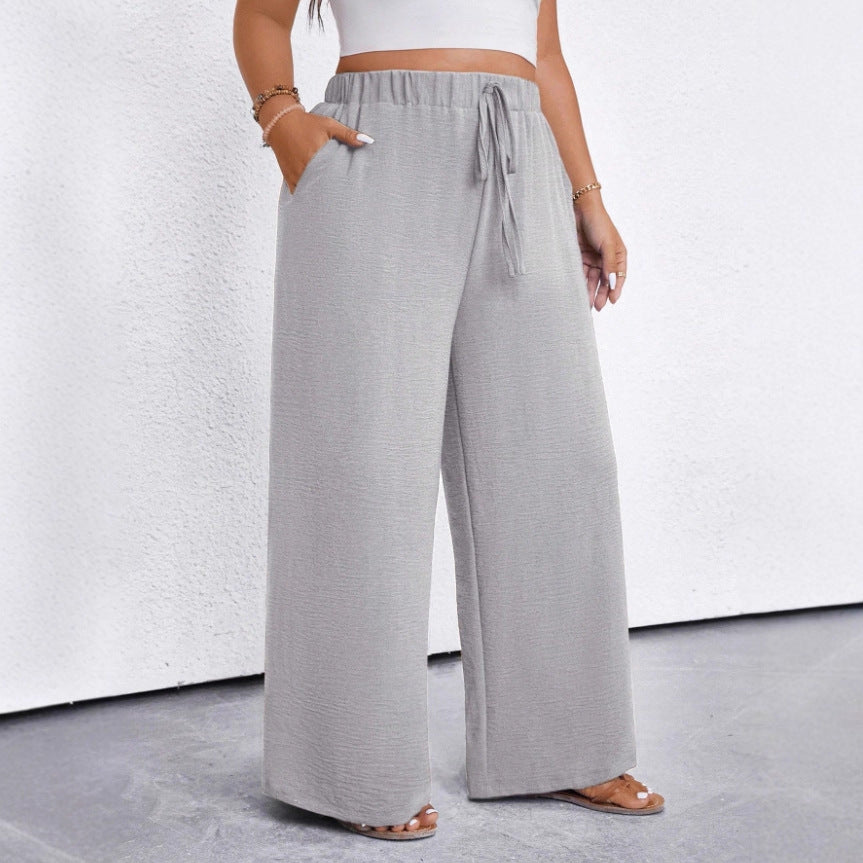 Plus-Size Women's Casual Solid-Color Minimalist Pants with Pockets
