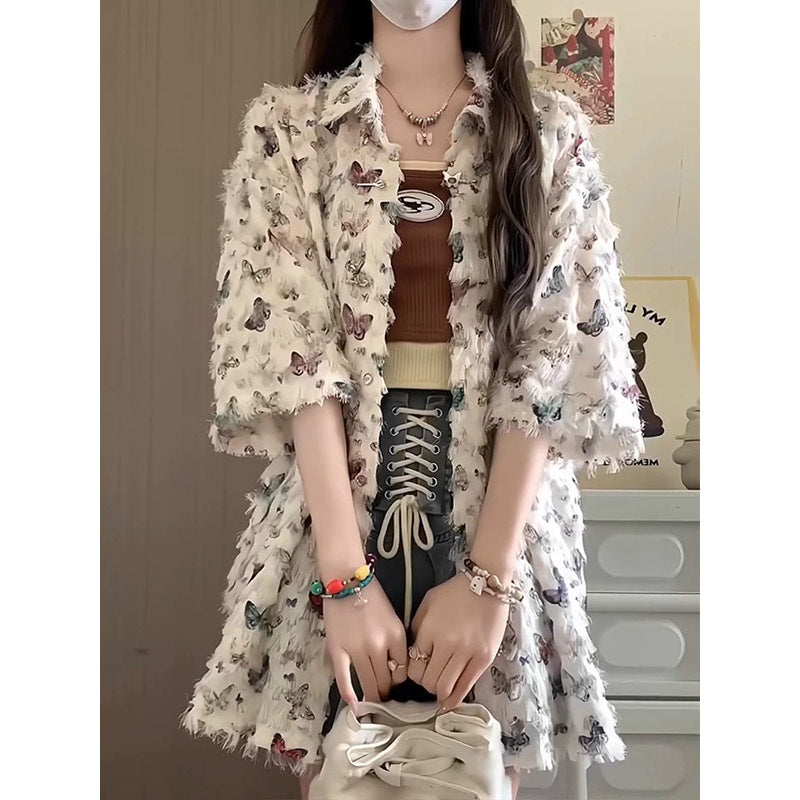 Butterfly Short-sleeve Shirt Jacket For Women Summer