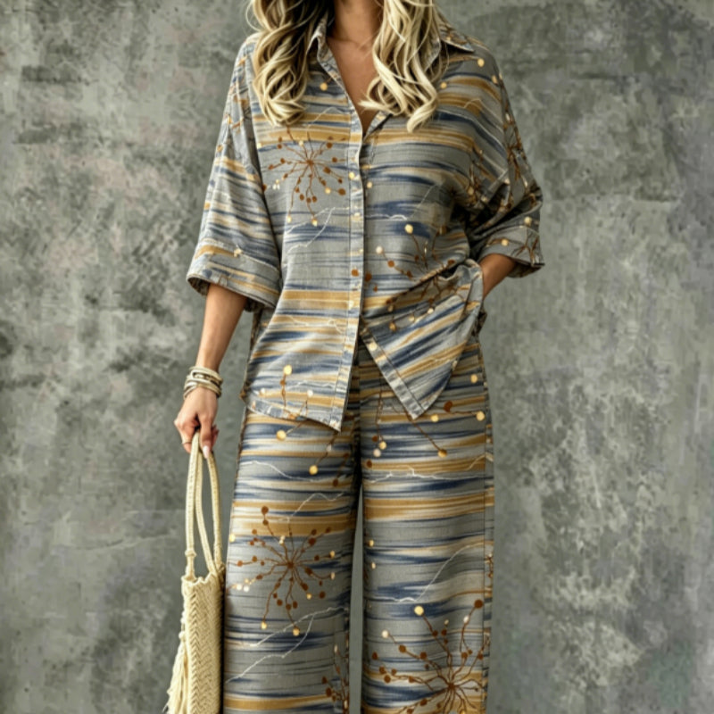 Spring Summer Womens Shirt Set With Digital Print