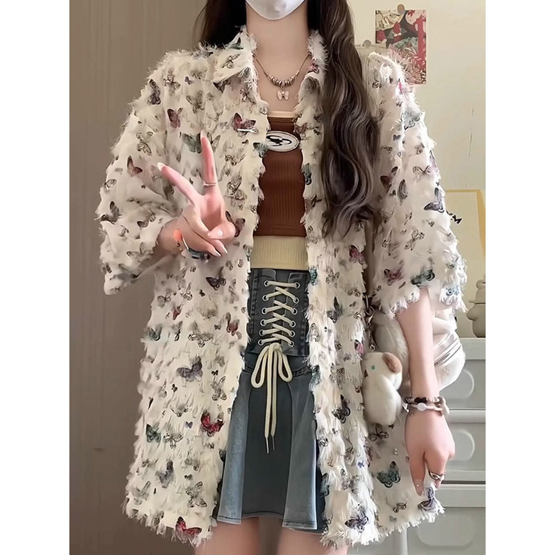 Butterfly Short-sleeve Shirt Jacket For Women Summer
