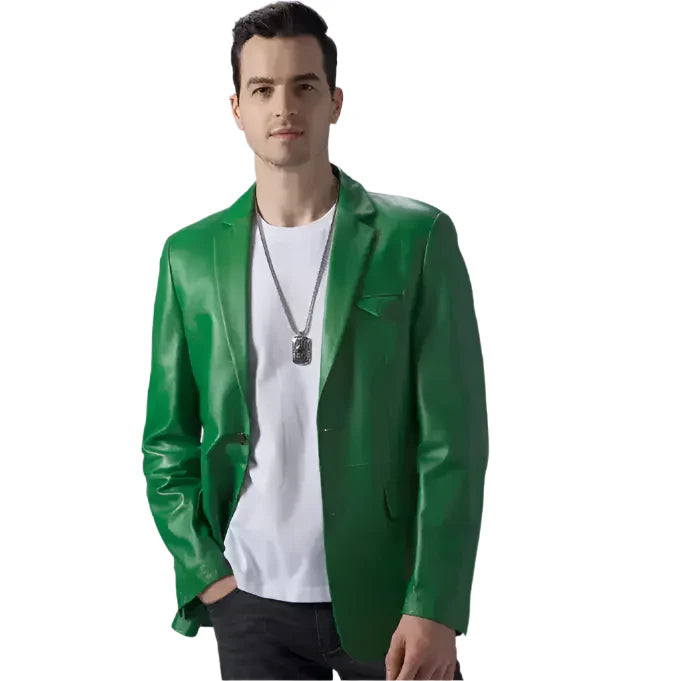Men's Green Leather Blazer