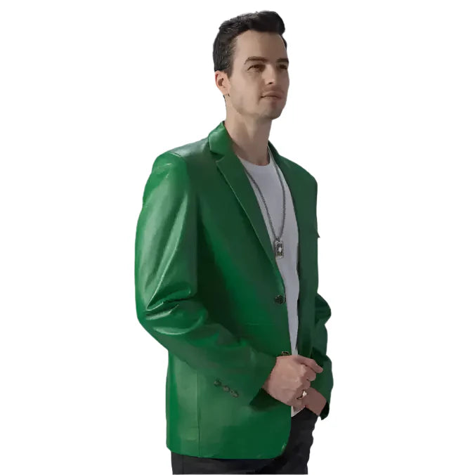 Men's Green Leather Blazer